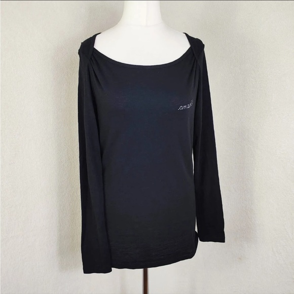 The White Company Tops - White Label The White Company Black Long Sleeve Cotton Top Amour Embroidered 10